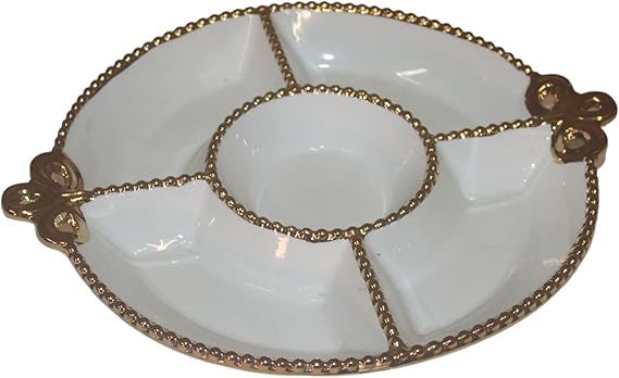 Round Ceramic 5 Compartment Dry Fruit Plate Tray