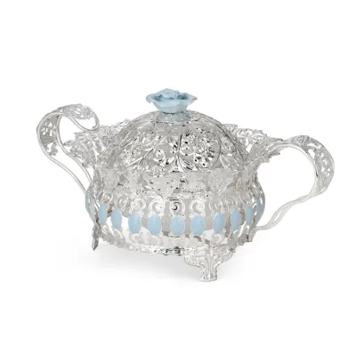 Floral Round Tray With Handle (Blue)