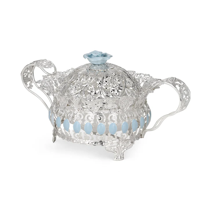 Floral Round Tray With Handle (Blue)